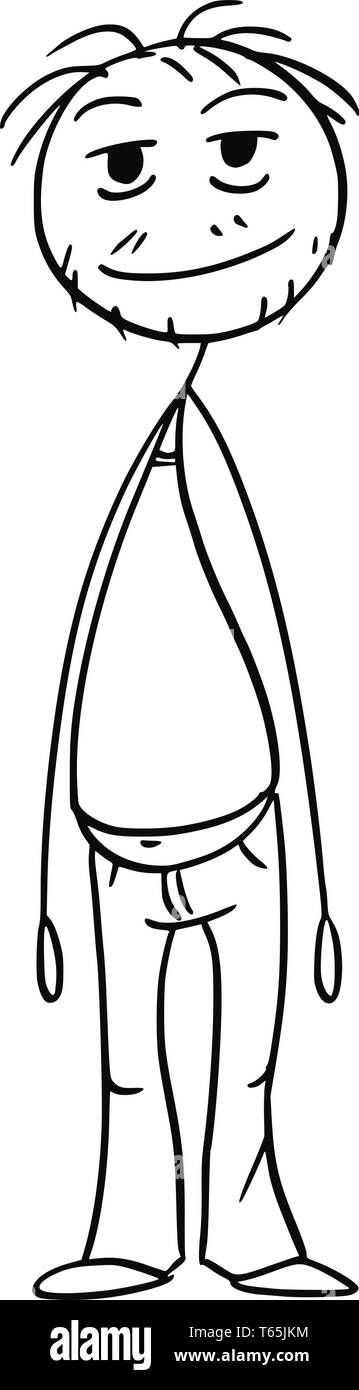 Cartoon stick figura dibujo Ilustración conceptual de goofy sonriendo mirando y desordenado hombre yokel incumplidas en la camiseta. Ilustración del Vector