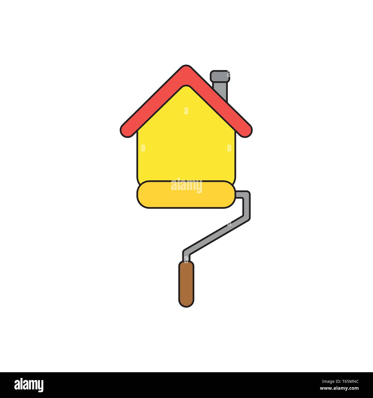 Icono de vector concepto de rodillo amarillo pincel de pintar la casa.  Contornos en negro y en color Imagen Vector de stock - Alamy