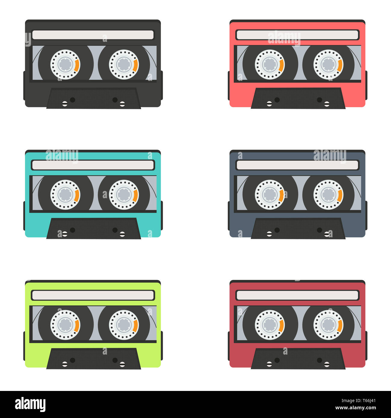 Colección de cintas de audio retro aislado sobre fondo blanco. Foto de stock