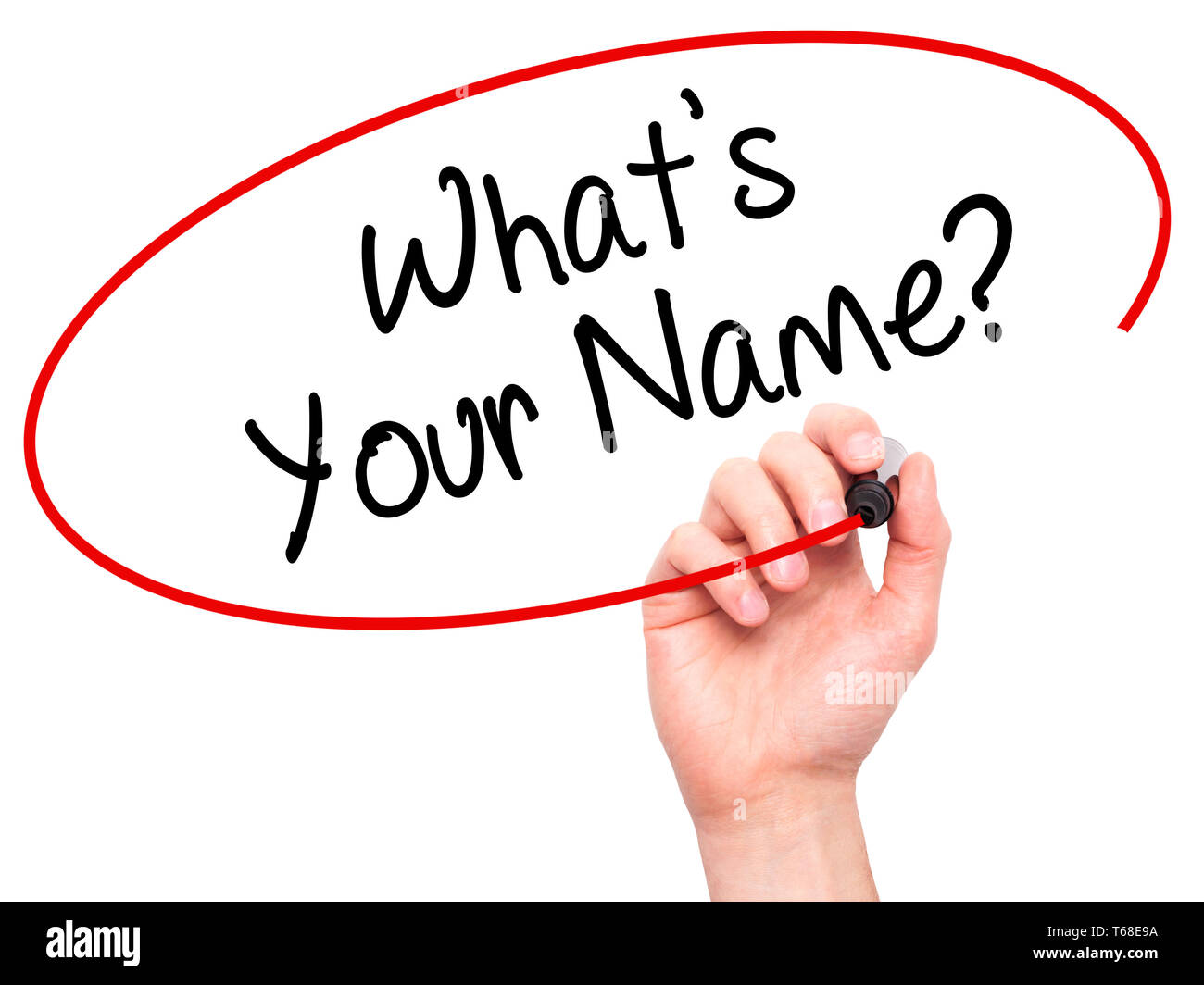 Escritura a mano hombre ¿Cuál es tu nombre? Con marcador negro en la  pantalla visual Fotografía de stock - Alamy