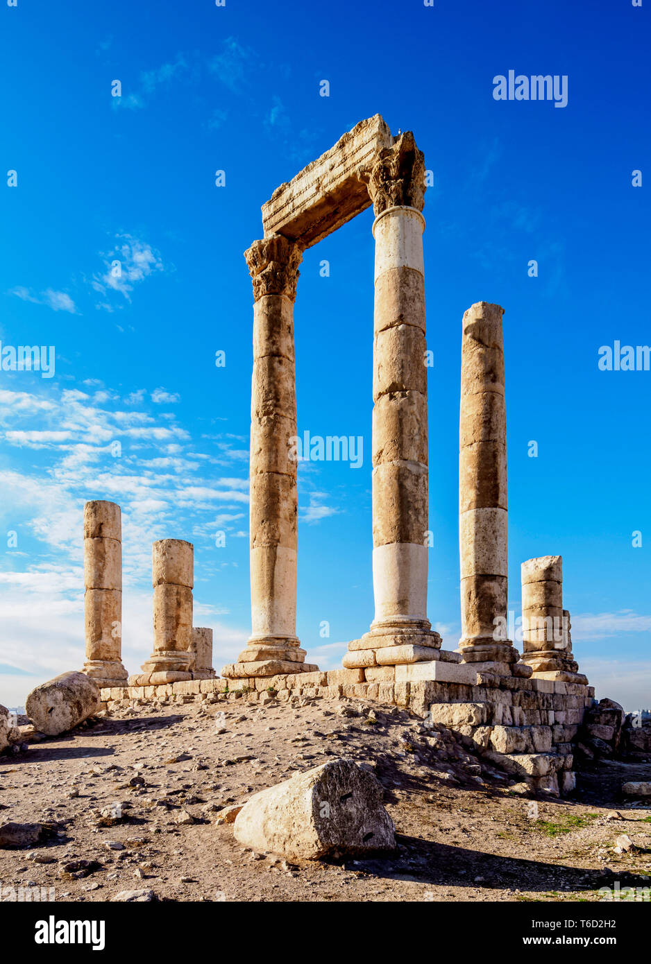 Templo de Hércules ruinas, Ciudadela de Amman, Ammán, Jordania gobernaciones Foto de stock