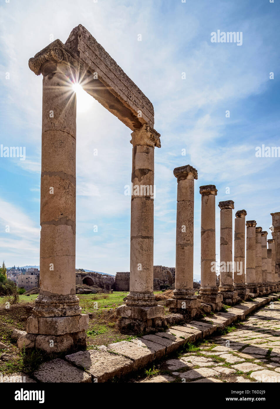 Calle columnada o Cardo, Jerash, Gobernación de Jerash, Jordania Foto de stock
