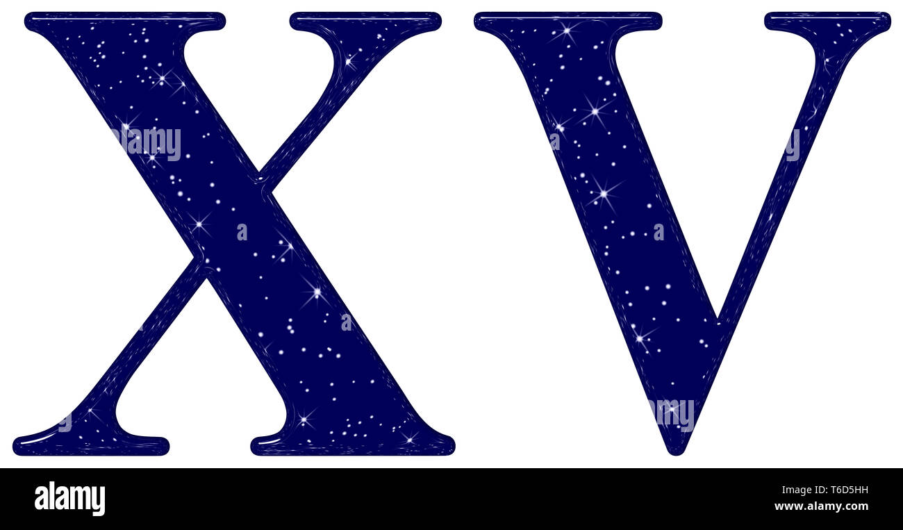 Número romano 15, quince, star sky textura imitación, aislado sobre