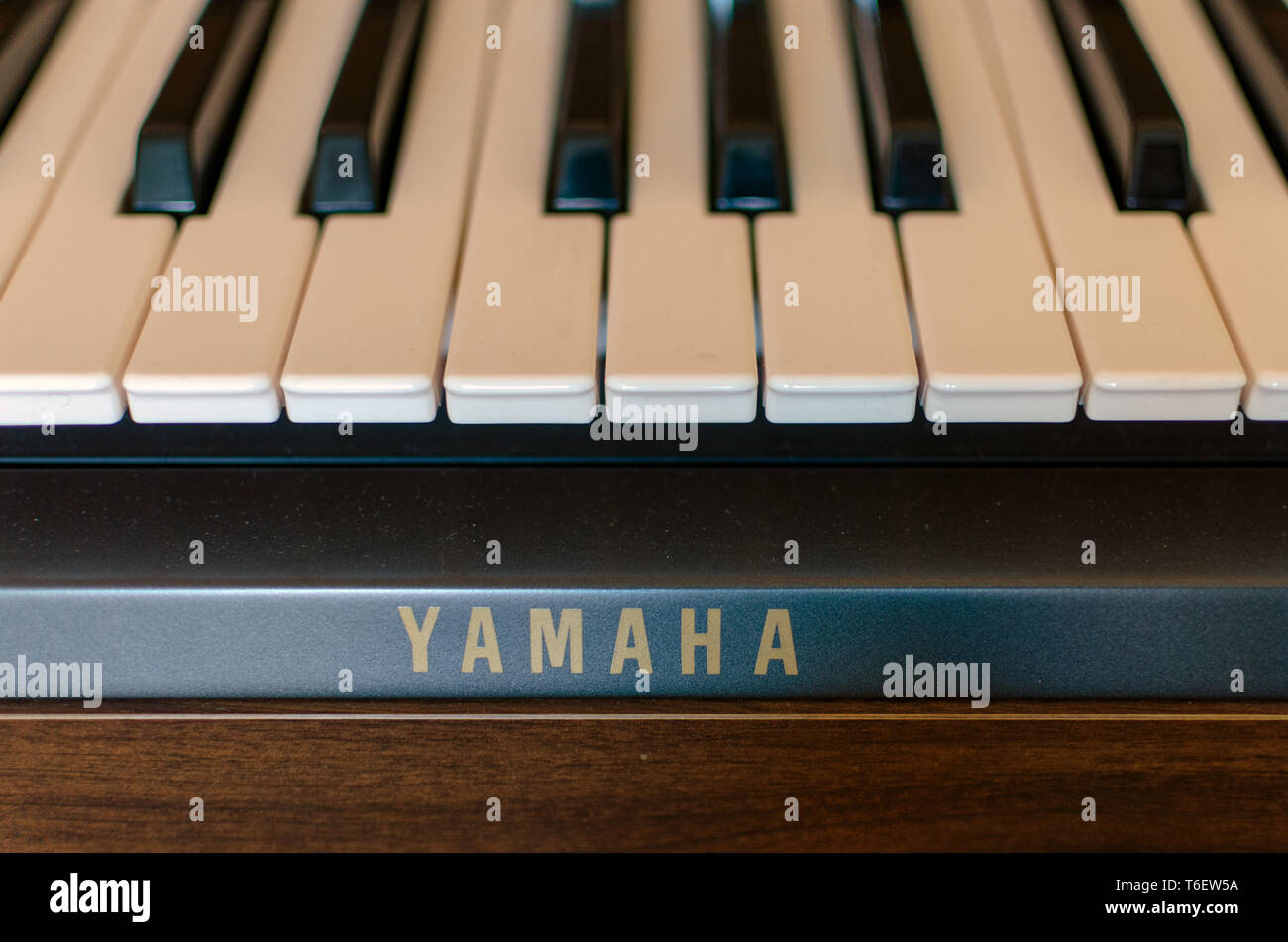 MADRID, España - Abril 27, 2019: Yamaha electronic organ teclado. música,  piano, órgano, instrumento, teclado musical, electrónica, sonido,  reproducir, blanco Fotografía de stock - Alamy