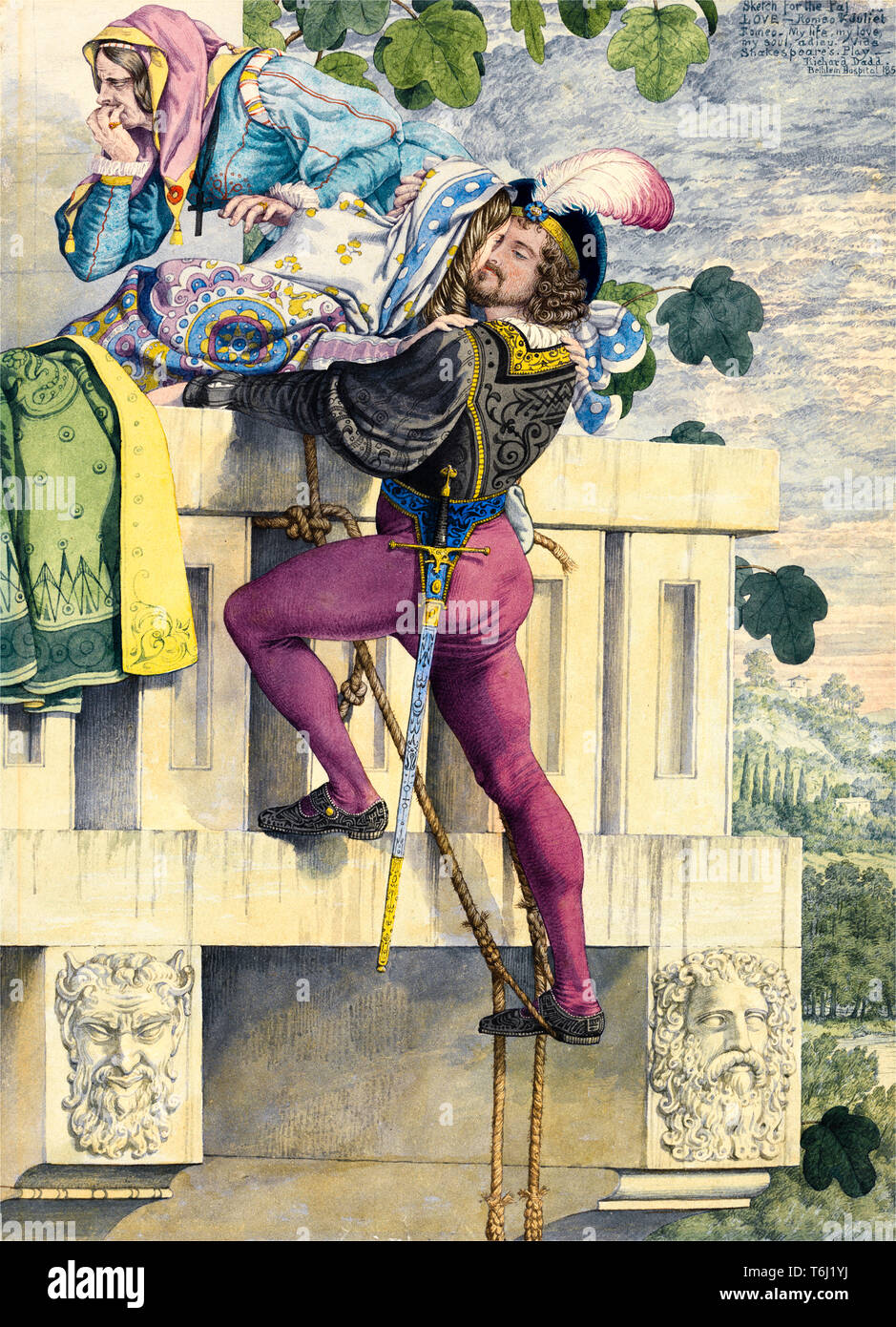 Capulet's Orchard: 'Romeo y Julieta', Acto III, Escena V, pintura por Richard Dadd, 1853 Foto de stock