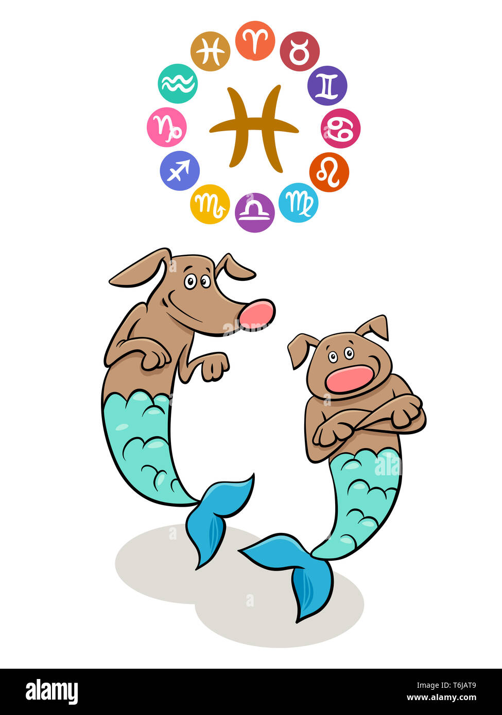 Piscis signo del zodíaco con perro de dibujos animados Fotografía de stock  - Alamy
