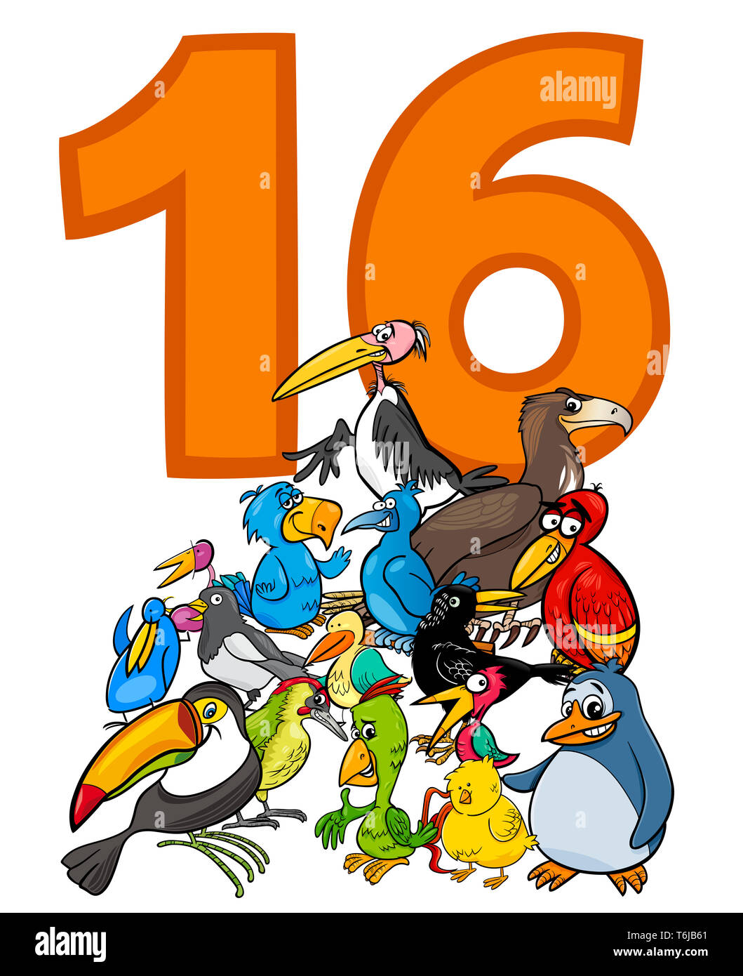 Número dieciséis grupo aves y dibujos animados Fotografía de stock - Alamy