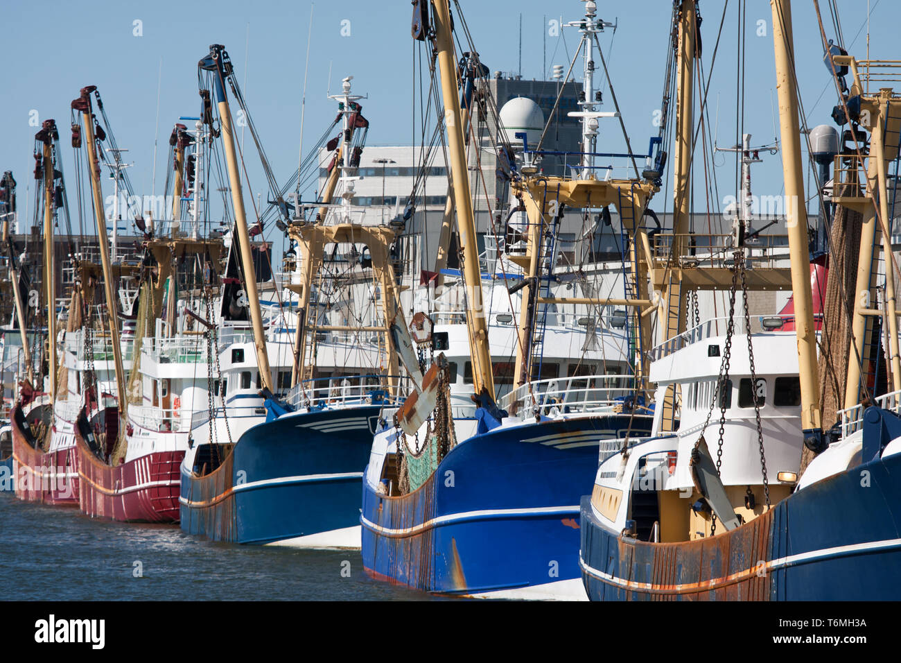Puerto holandés con cortadores de pesca modernos Foto de stock