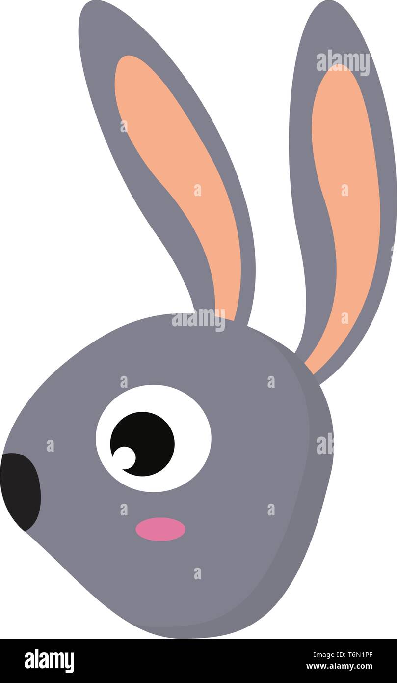 Galería de imágenes de la cara de un color gris del lindo conejito con dos orejas en durazno color negro en la nariz y un gran ojo ve lindo color de dibujo vectorial o Ilustración del Vector