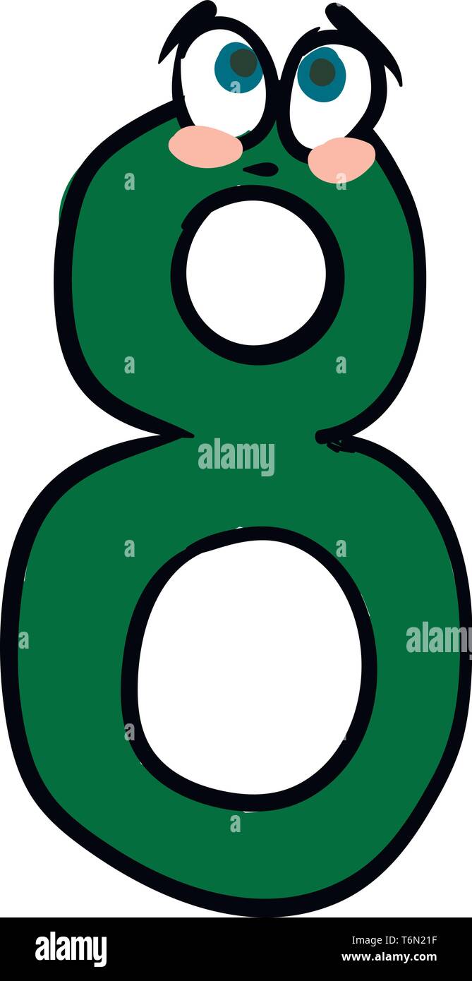Emoji del número 8 o 8 en color verde con dos ojos saltones expresar tristeza color de dibujo o ilustración vectorial Ilustración del Vector