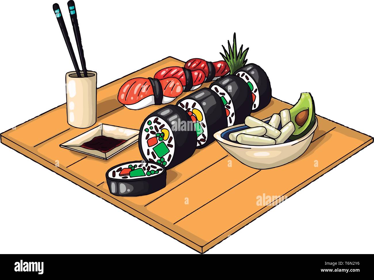 Una buena fiesta de comida china listo para ser servido el color de dibujo  o ilustración vectorial Imagen Vector de stock - Alamy