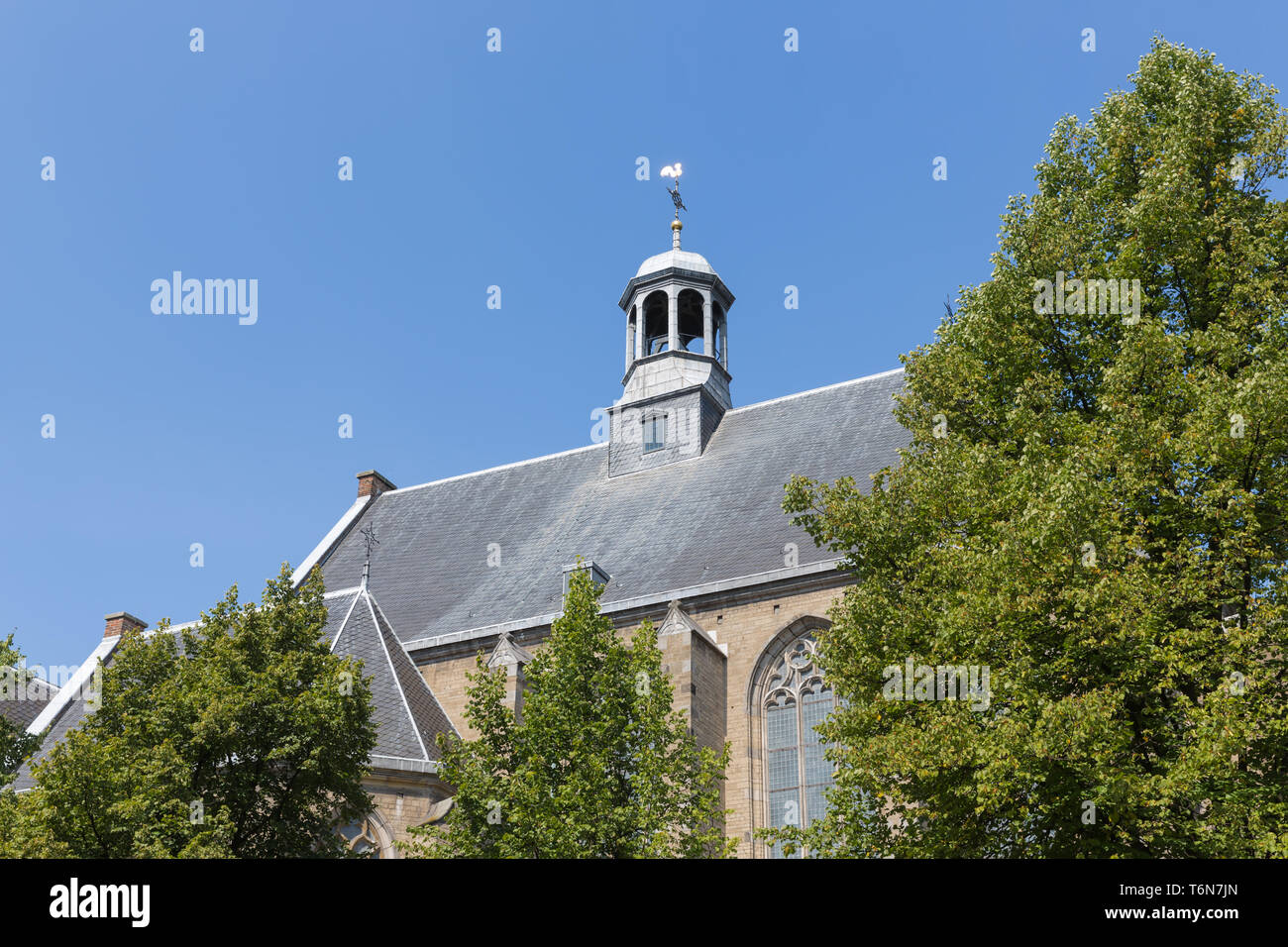 La Iglesia holandesa con tejado de pizarra contra un cielo azul Foto de stock