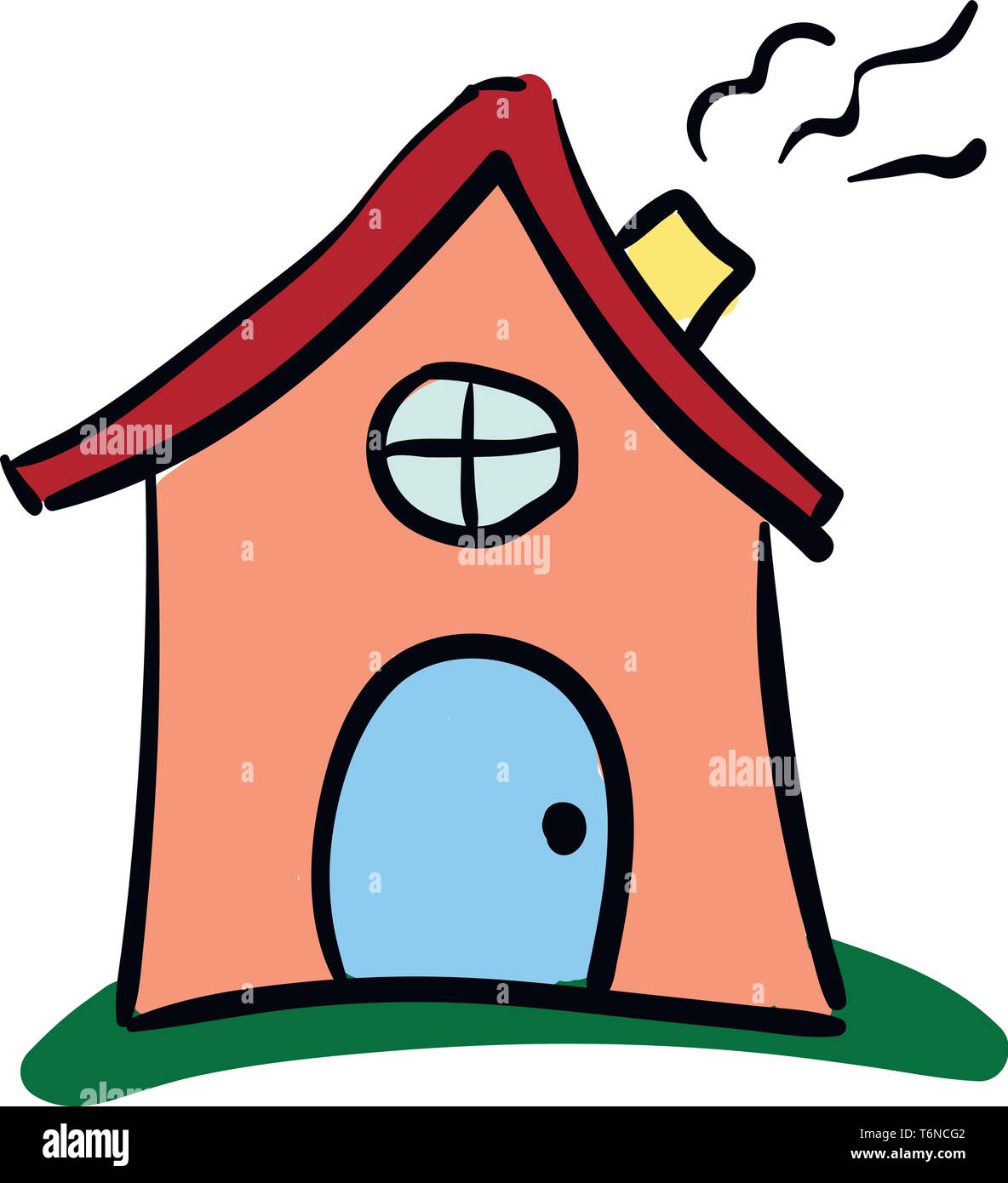 Una Casa Rosada Con Techo Rojo Y Azul De Las Ventanas Y Puertas Color De Dibujo O Ilustracion Vectorial Imagen Vector De Stock Alamy