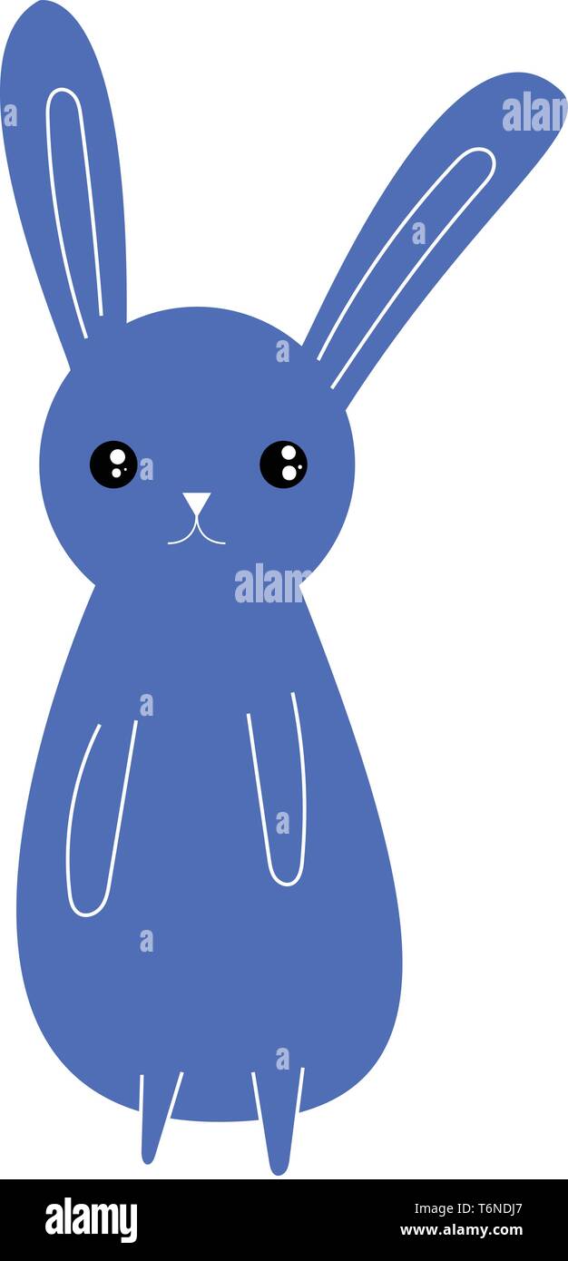 Dibujo de un conejo de color azul con orejas largas manos en su parte frontal del cuerpo las patas cortas expresa su tristeza el color de dibujo o ilustración vectorial Ilustración del Vector