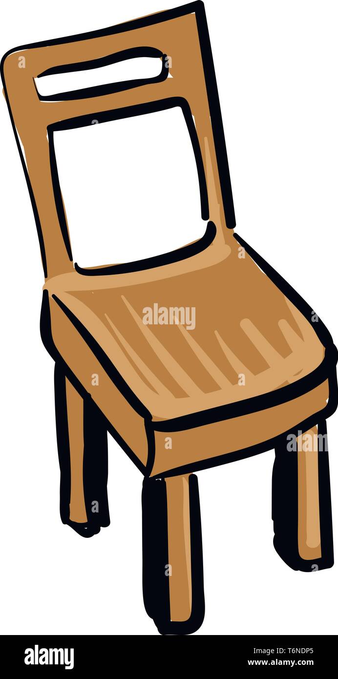 Pintura de una silla de madera marrón con cuatro patas de apoyo en la  espalda y el travesaño tiene un asiento rectangular para proporcionar una  cómoda color vector d Imagen Vector de