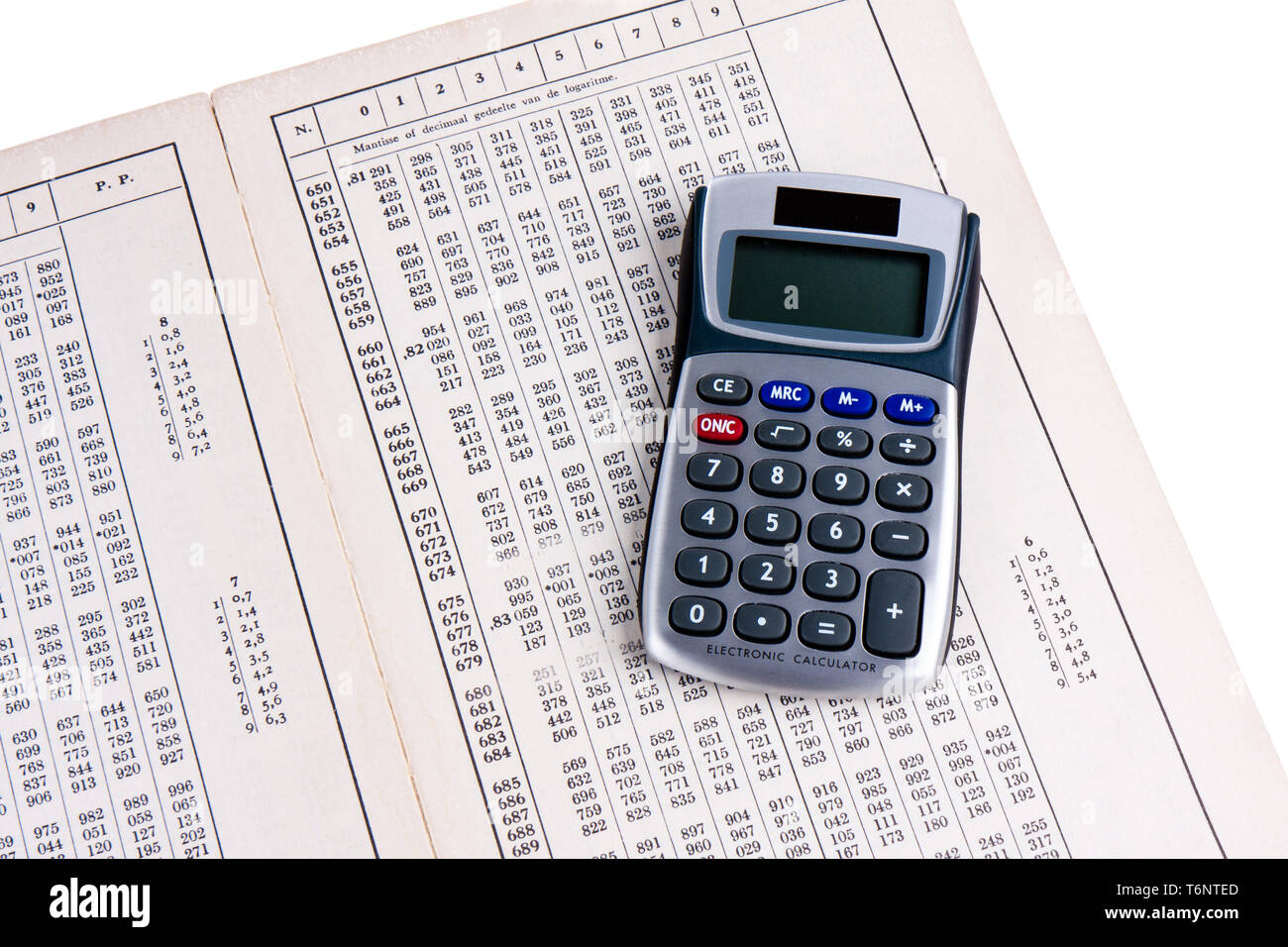 Tabla de logaritmos holandés con la calculadora Fotografía de stock - Alamy