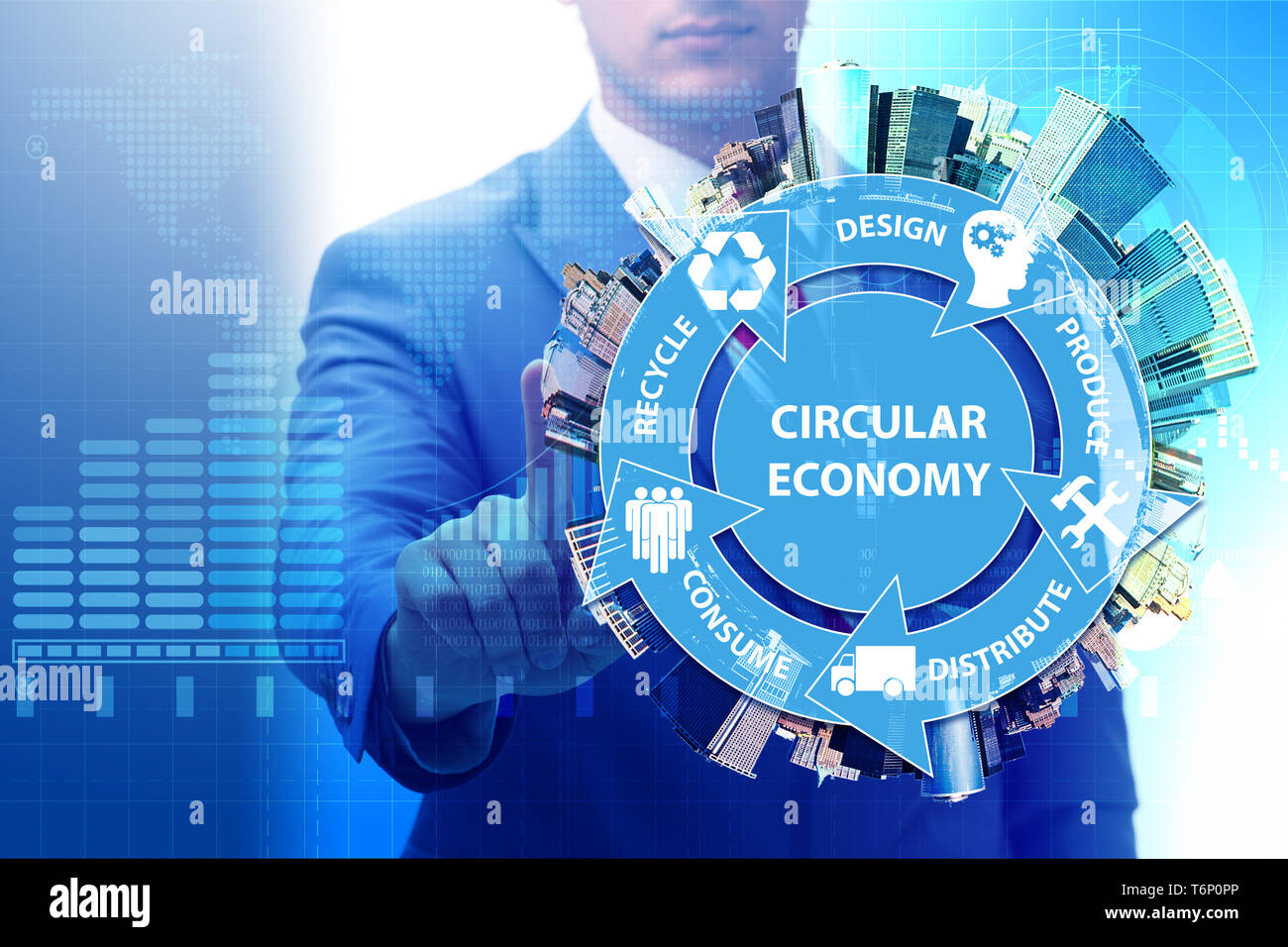 Concepto de economía circular con el empresario Foto de stock