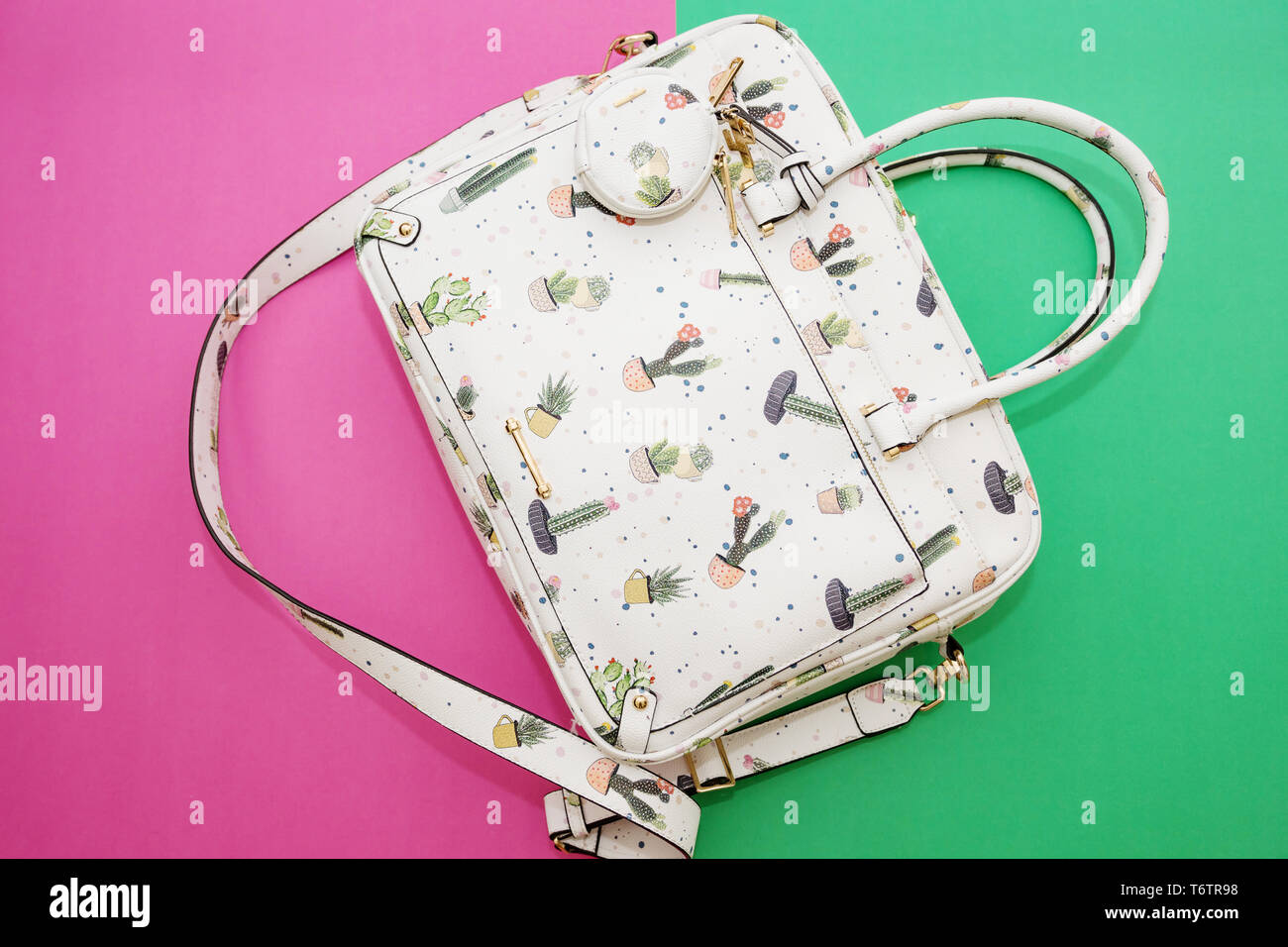 Close-up de una moderna bolsa de dama de cactos. Ideales para viajar con  muchos bolsillos y divisores. Captados en un contexto actual en rosa y  verde. T Fotografía de stock - Alamy