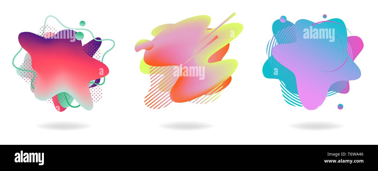 Conjunto de líquido fluido elementos abstractos, coloridas formas, formas geométricas dinámicas, ondas, vector gradiente Ilustración del Vector