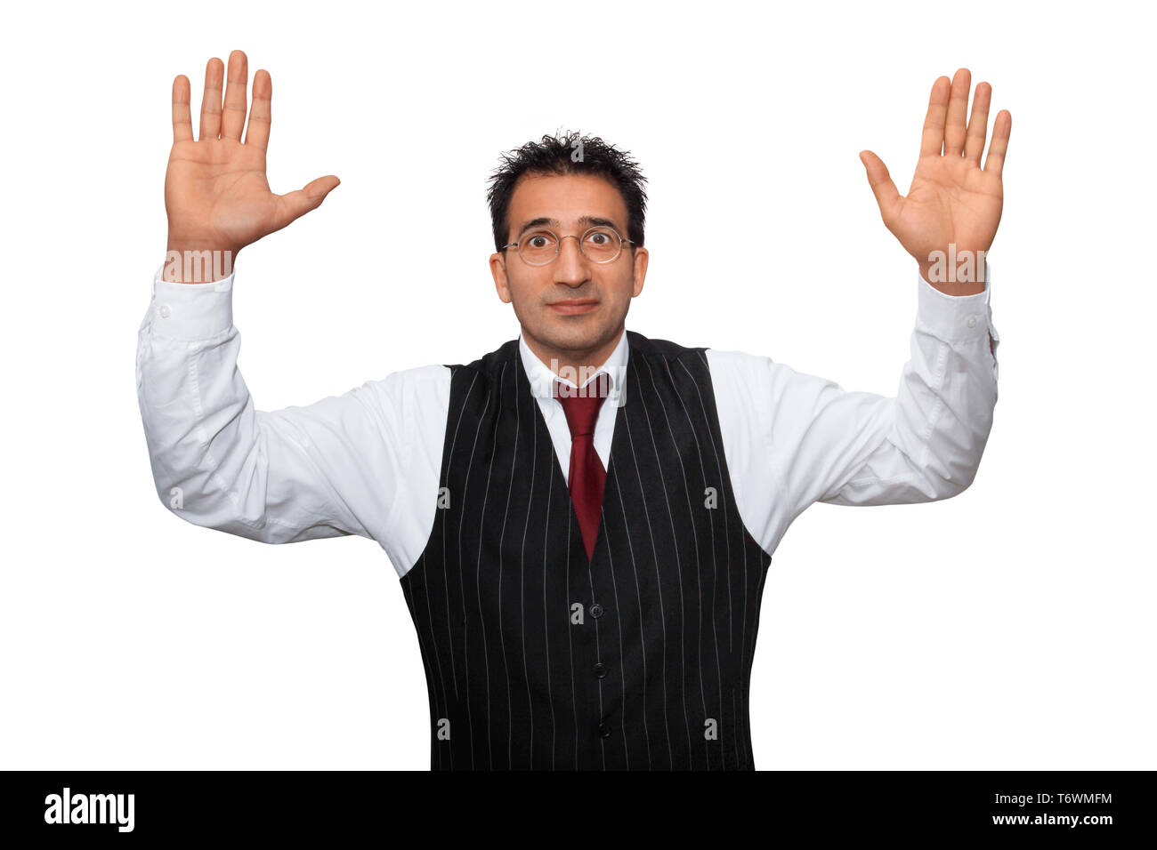El gesto, el hombre, manos arriba Fotografía de stock - Alamy