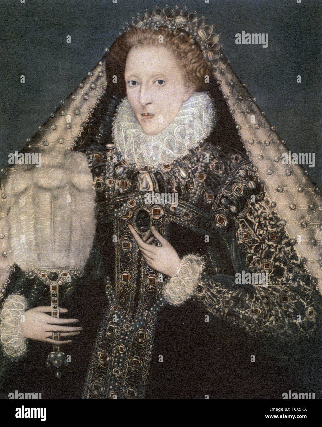 Isabel I (1533-1603). Después de Federico Zuccari, también conocido como Federico Zuccaro (c1540-1609). Isabel I, reina de Inglaterra e Irlanda desde el 17 de noviembre de 1558 hasta su muerte el 24 de marzo de 1603. A veces llamada la Reina Virgen, Gloriana o Buena Reina Bess, Isabel fue la última monarca de la Casa de Tudor. Foto de stock