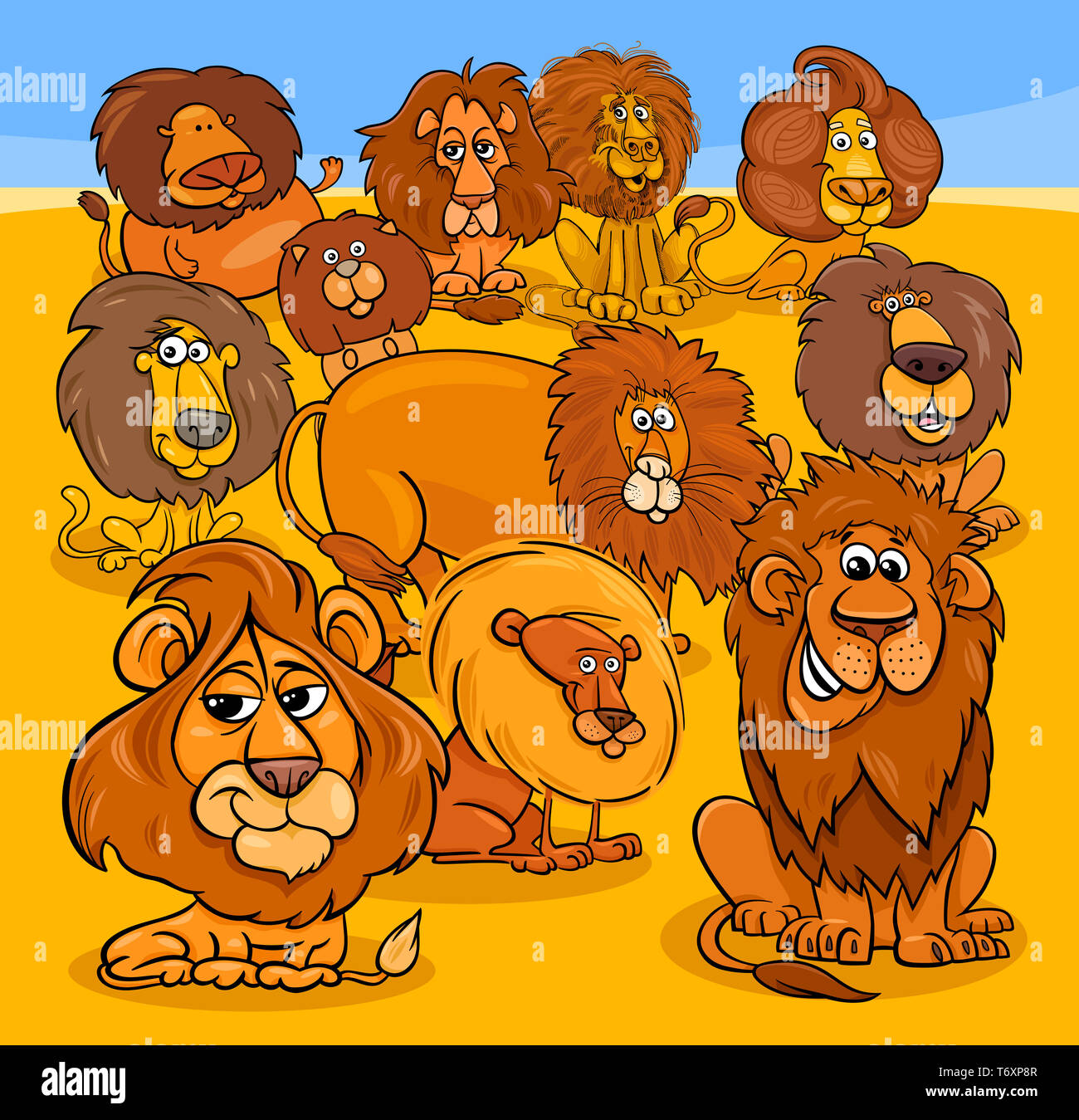 Grupo de personajes de animales leones de dibujos animados Fotografía de  stock - Alamy