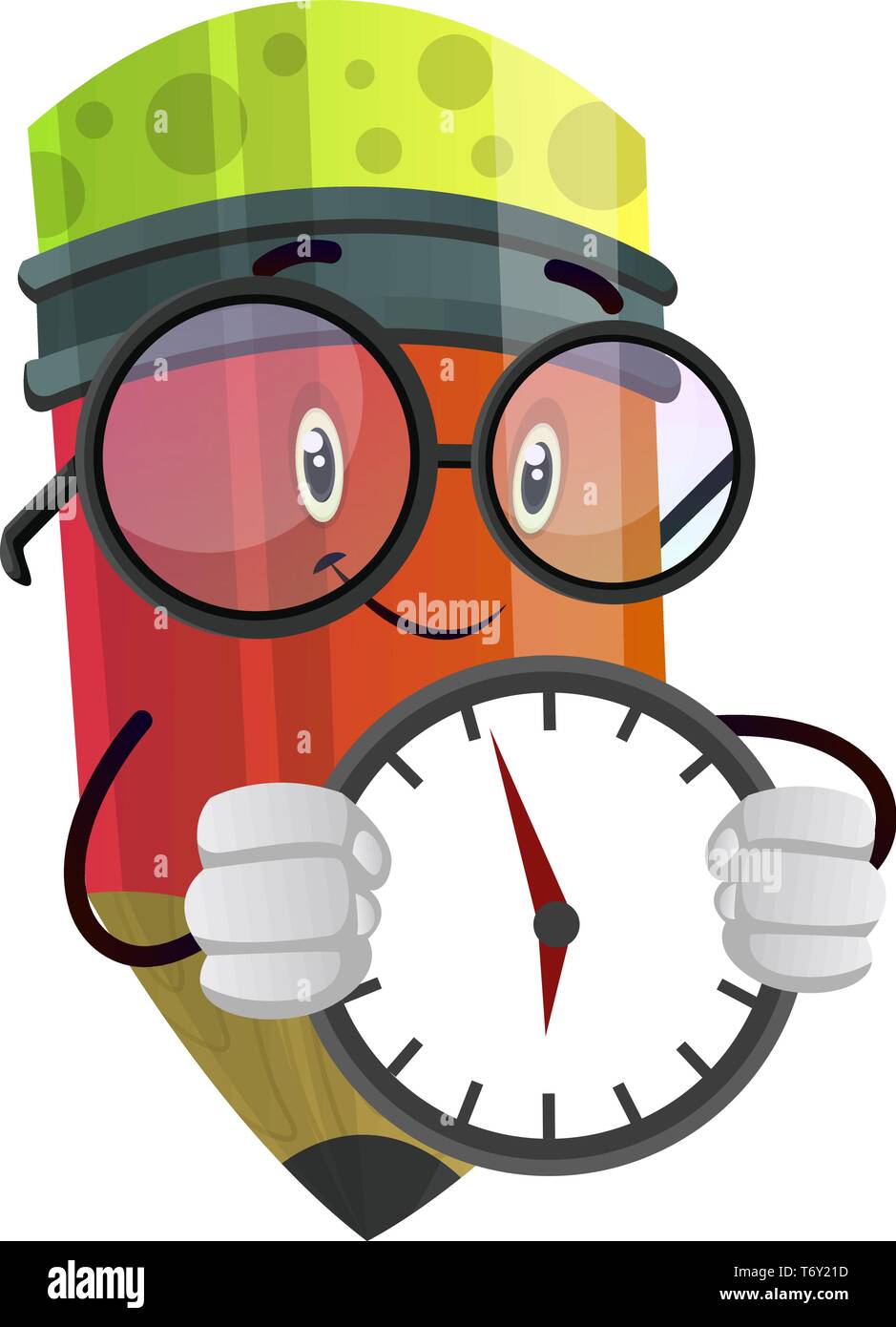 Lápiz rojo con un reloj en sus manos ilustraciones vectores sobre fondo  blanco Imagen Vector de stock - Alamy