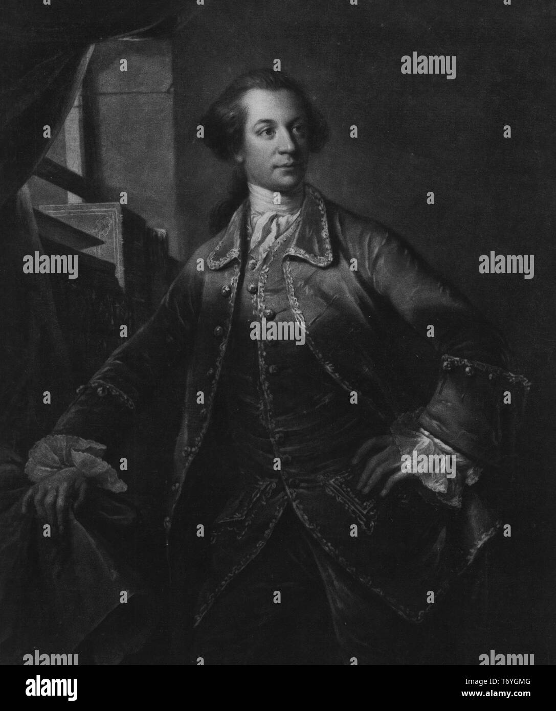 Retrato grabado de Charles Watson-Wentworth, 2º Marqués de Rockingham y el Primer Ministro de Gran Bretaña, un estadista británico de Yorkshire, Inglaterra, 1760. Desde la Biblioteca Pública de Nueva York. () Foto de stock