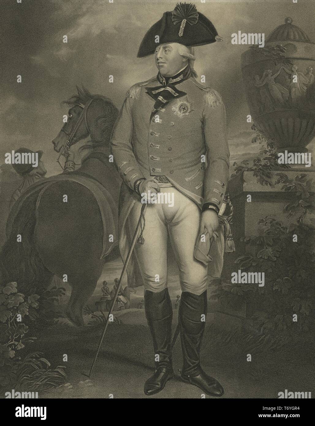 Retrato grabado de George III del Reino Unido, el Rey del Reino Unido de Gran Bretaña e Irlanda, 1800. Desde la Biblioteca Pública de Nueva York. () Foto de stock