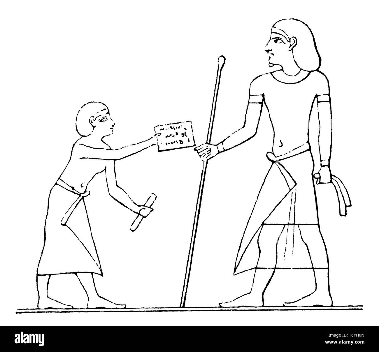 Inmigrantes semitas presenta funcionario egipcio con la carta de inscripción (mural, c. 2000 B.C.), Foto de stock