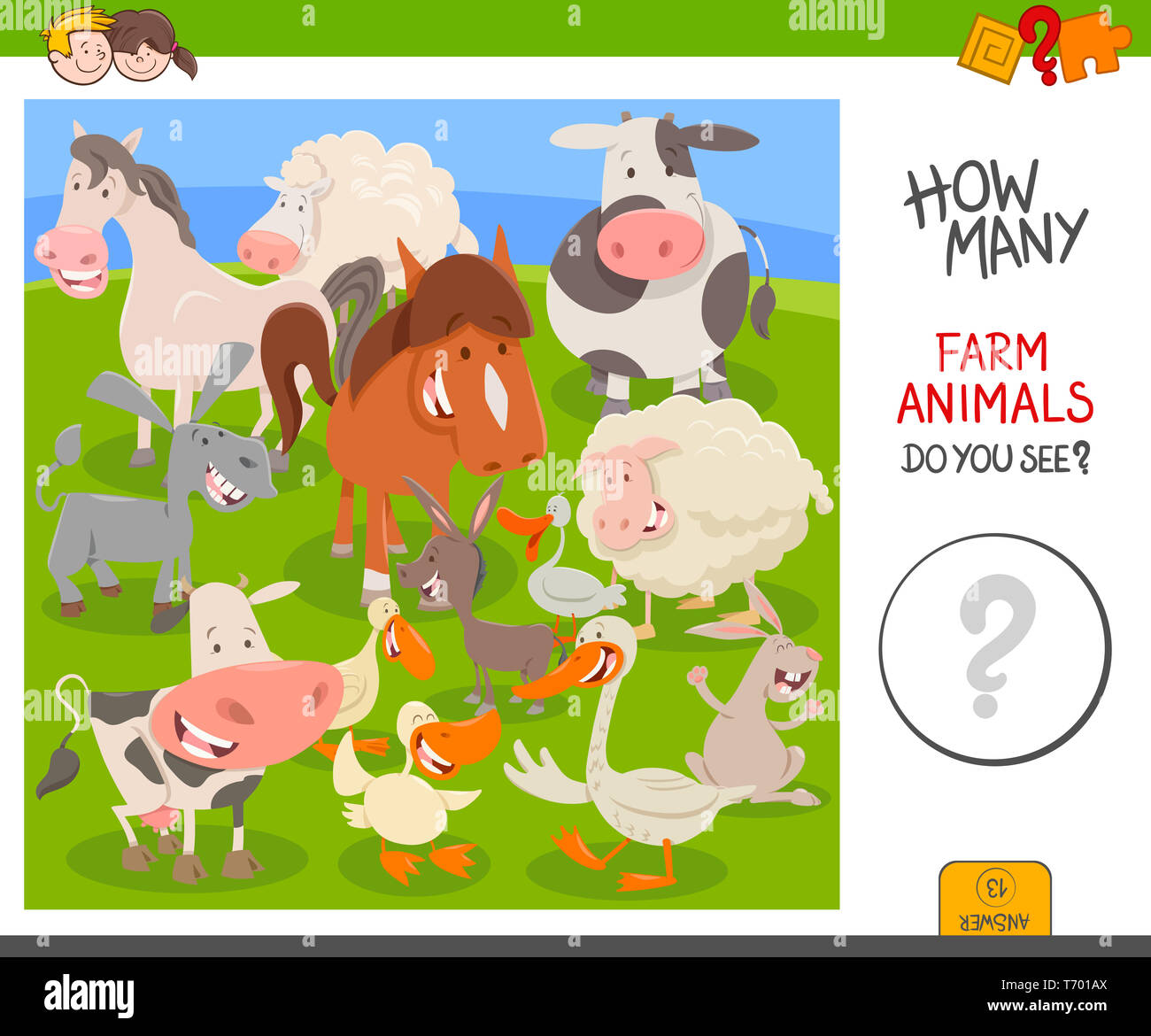 Contando animales de granja juego educativo Foto de stock