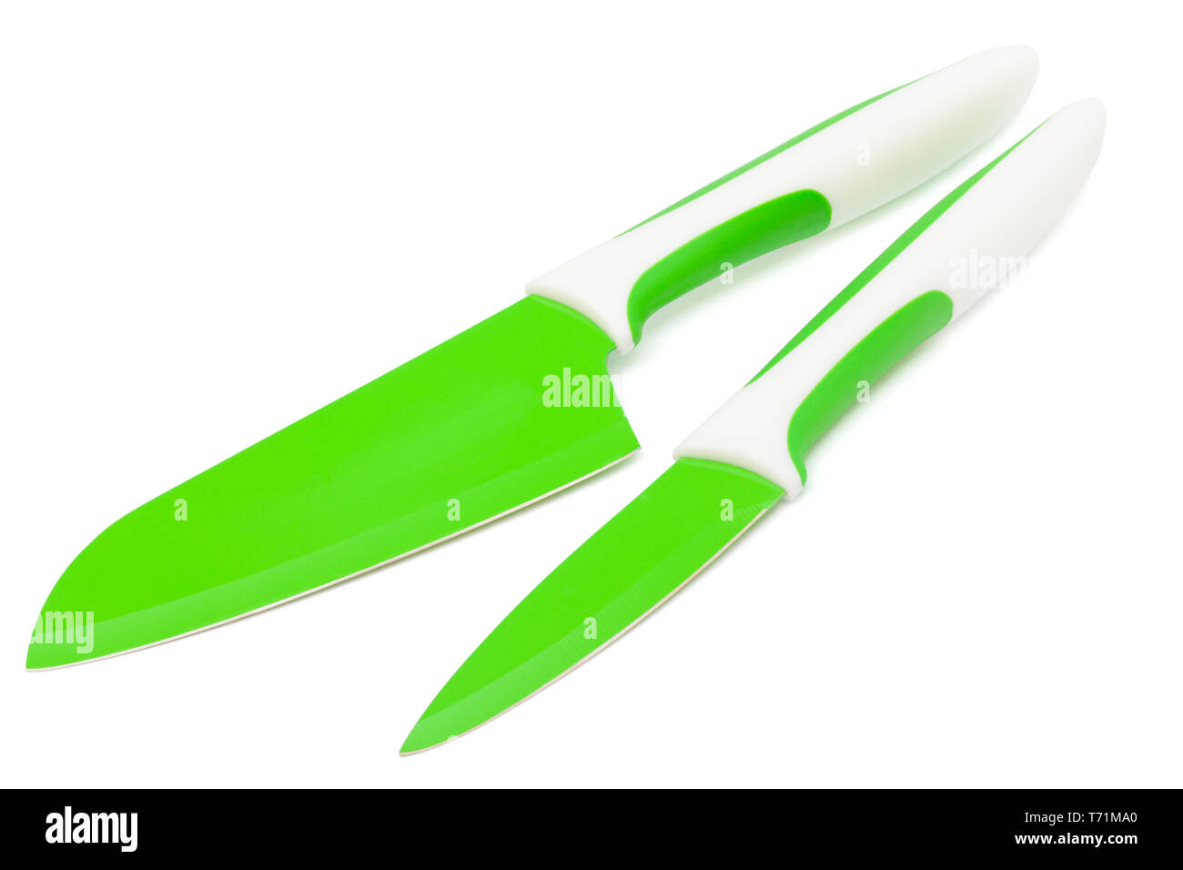 Cuchillos con hojas de color verde sobre fondo blanco Fotografía de