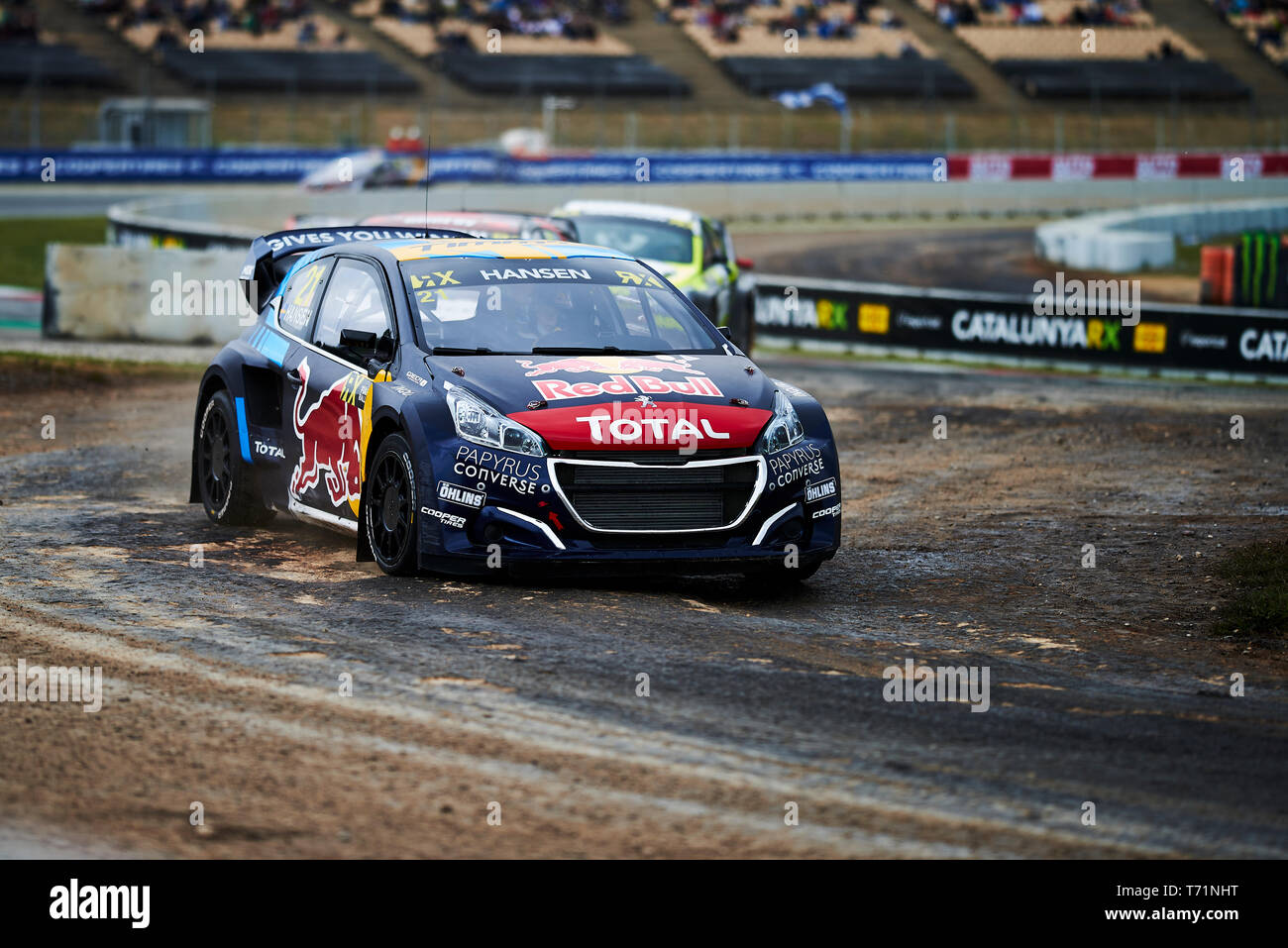 Barcelona, España. El 28 de abril, 2019. Timmy Hansen unidades Peugeot 208 de Hansen MJP Team durante el Mundial de Rallycross de Catalunya en el Circuit de Catalunya. Crédito: Pablo Guillen/Alamy Foto de stock