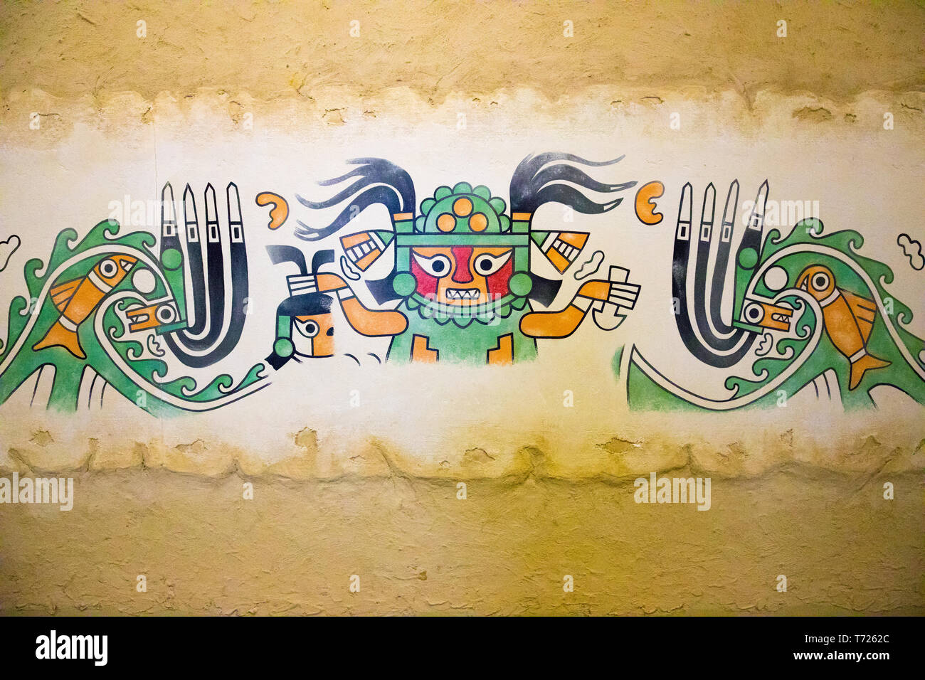 Decoraciones de pared de la antigua dinastía Moche Chiclayo Peru Foto de stock