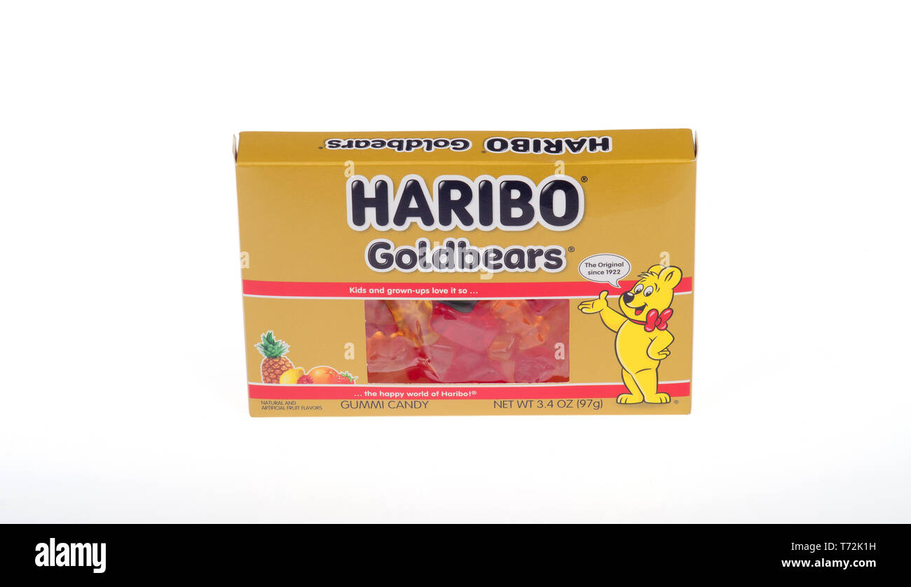 Caja de caramelos gummi Goldbears Haribo Foto de stock