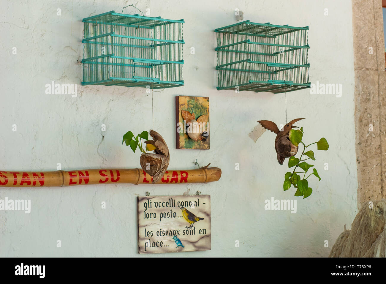 Los objetos que representa un mensaje de libertad para aves enjauladas Foto de stock