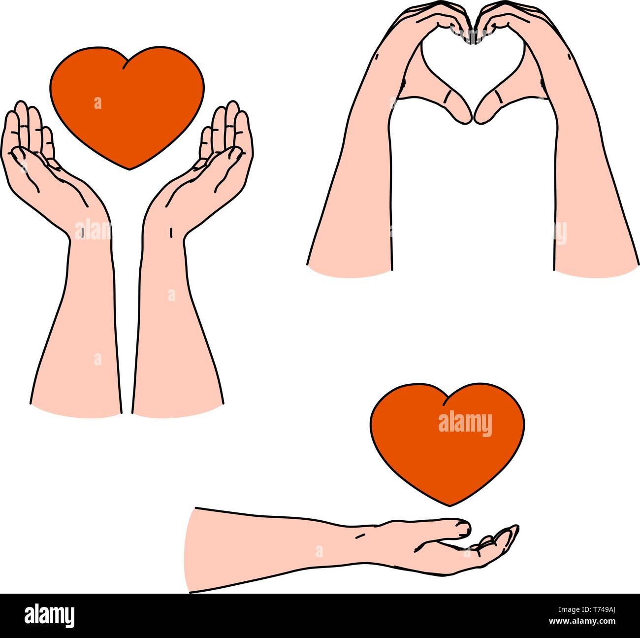 Amor del amor, cuidado y dando emoción al realizar gestos con las manos en  forma de corazón para el día de San Valentín Imagen Vector de stock - Alamy