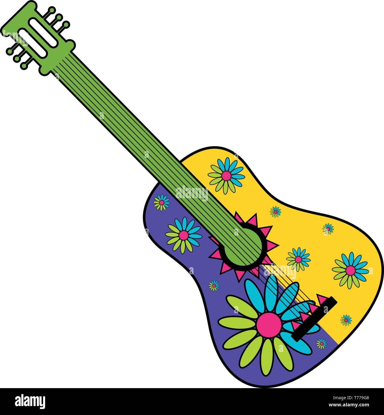 Aislada de la guitarra mexicana decorado con flores Imagen Vector de stock  - Alamy