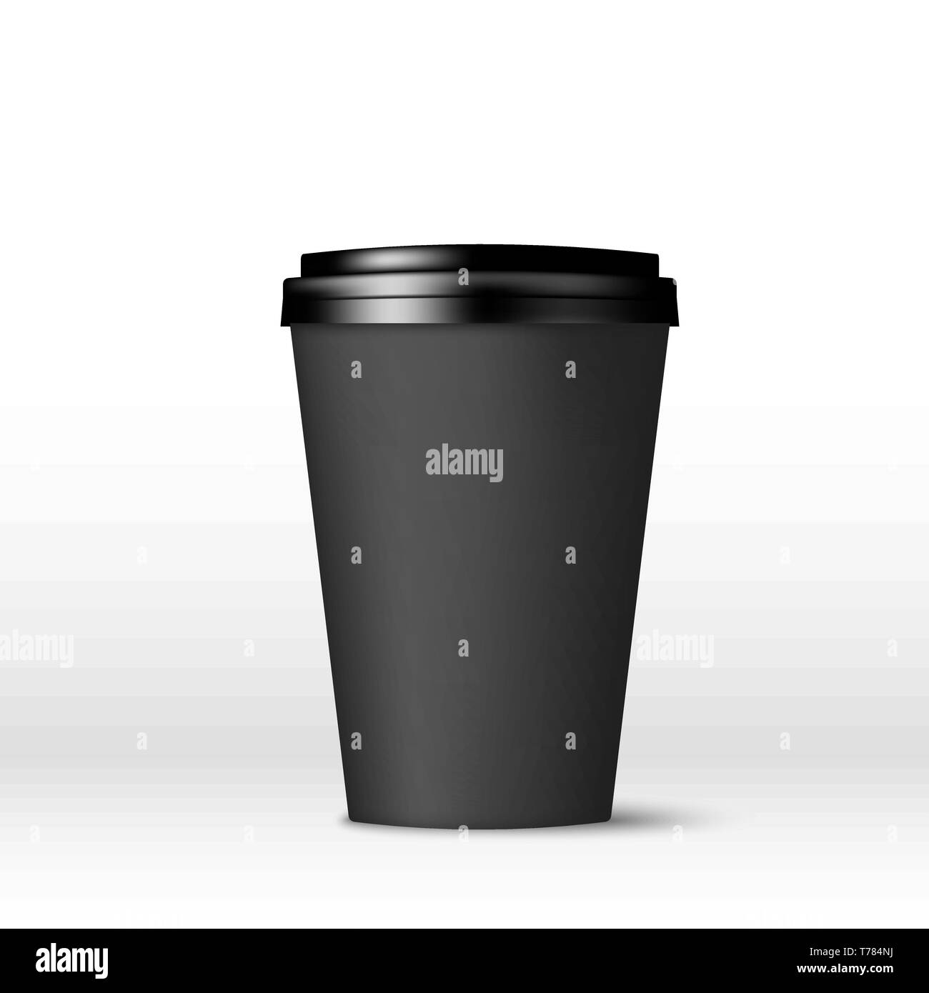 La taza de café de papel negro con tapa. Café para llevar maqueta vacía. Ilustración vectorial aislado sobre fondo blanco. Ilustración del Vector