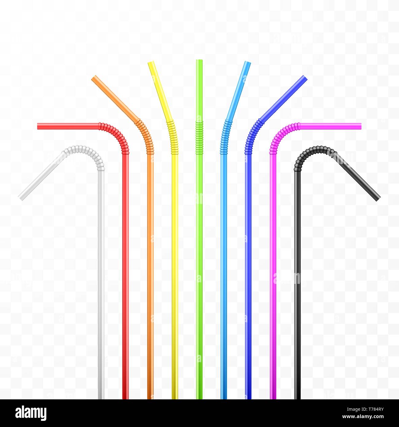 Juego de rainbow colorido cóctel flexible paja. Ilustración vectorial aislado sobre fondo transparente Ilustración del Vector