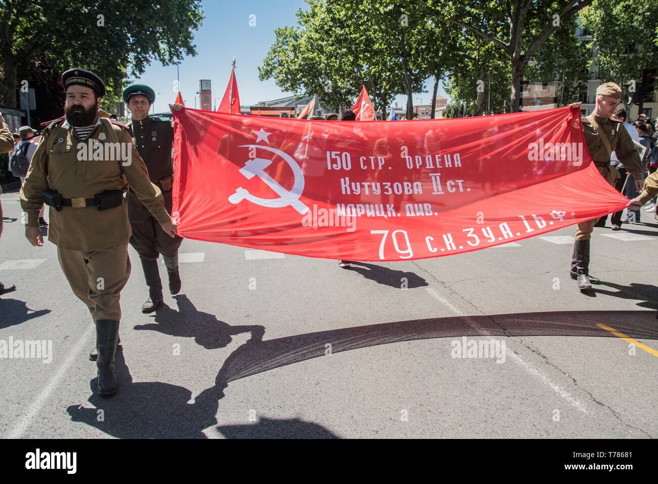 Celebración de la Unión Soviética en su victoria en la Segunda Guerra Mundial por la Federación Hispano en la Comunidad de Madrid, España Foto de stock