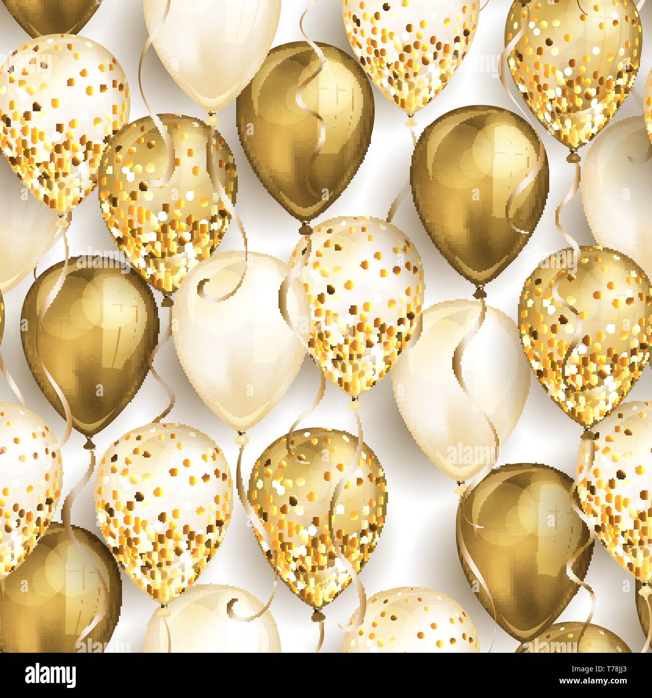 Patrón sin costuras hechas de oro brillante realistas en 3D globos de helio  para su diseño. Globos brillantes con purpurina y cinta, ideal para decorar  birt Imagen Vector de stock - Alamy
