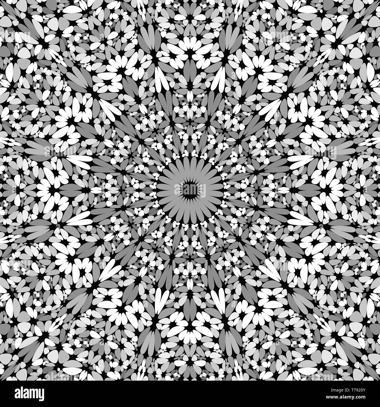 Gris adornado con pétalos de flores mandala patrón - papel tapiz de fondo vector geométrica Ilustración del Vector