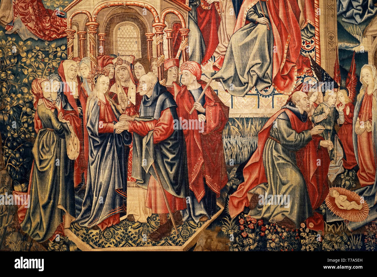El tapiz de Cristo nace como Redentor del hombre (1500-1520) Foto de stock