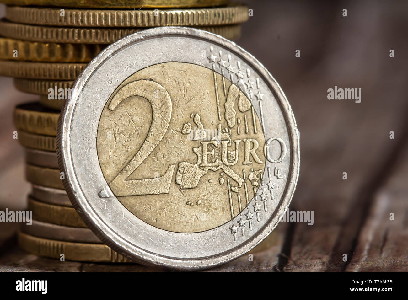 Moneda de 2 euros closeup Foto de stock
