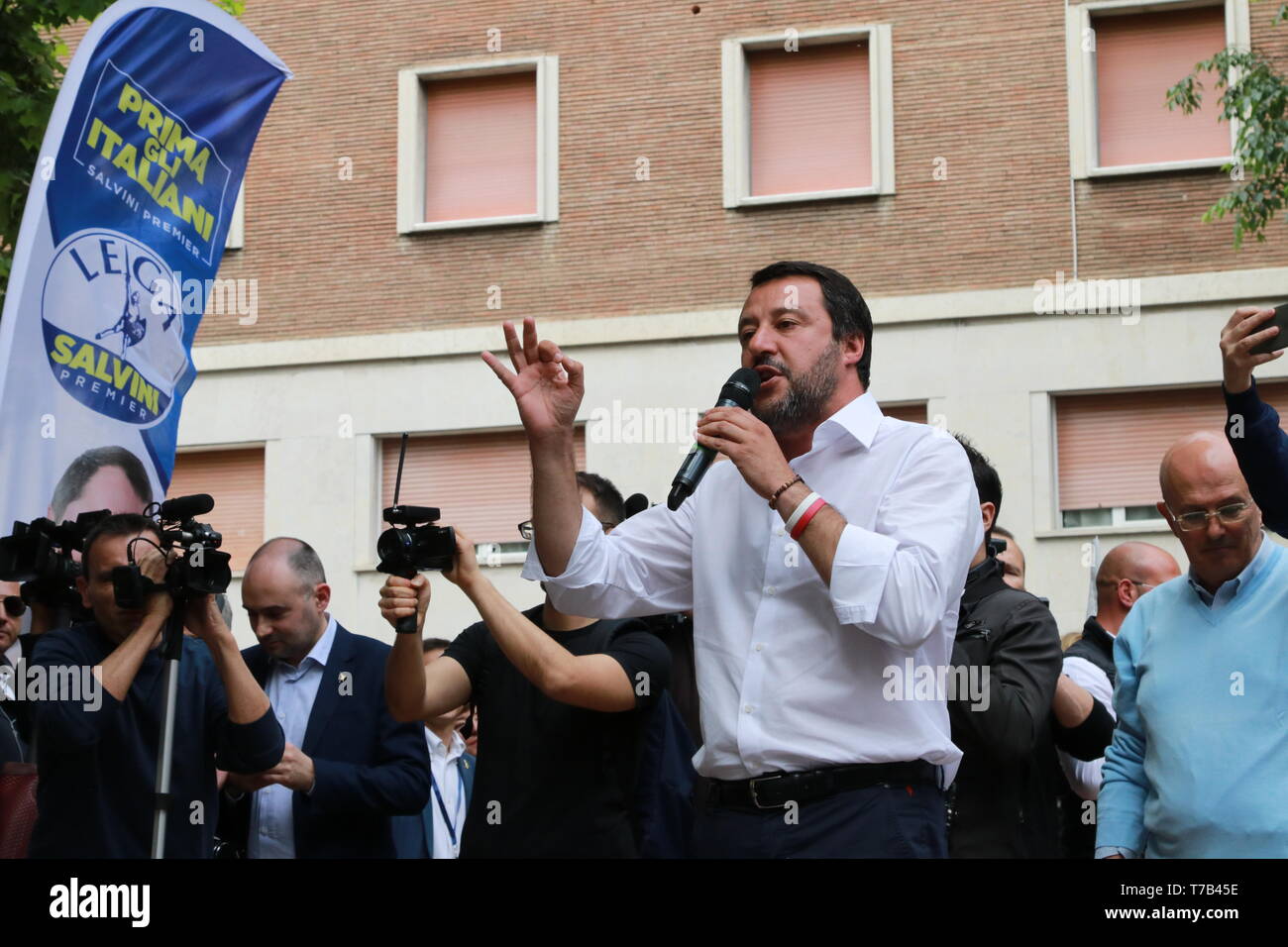 Matteo Salvini, Modena - Italia, 3 de mayo de 2019: conferencia política pública Lega parte Foto de stock