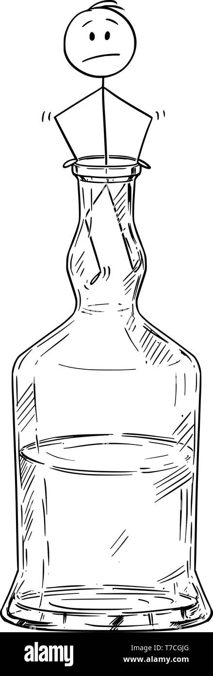 Cartoon vectores stick figura dibujo Ilustración conceptual del hombre  subiendo fuera del licor o espíritus cuello de botella. La metáfora del  alcoholismo Imagen Vector de stock - Alamy