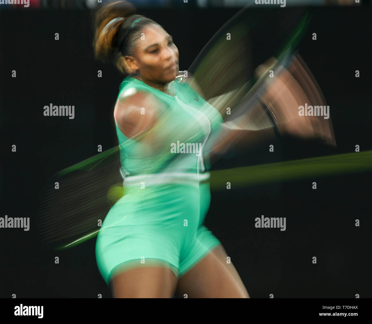 La tenista estadounidense Serena Williams jugando durante el torneo de tenis Abierto de Australia 2019, Melbourne Park, Melbourne, Victoria, Australia Foto de stock