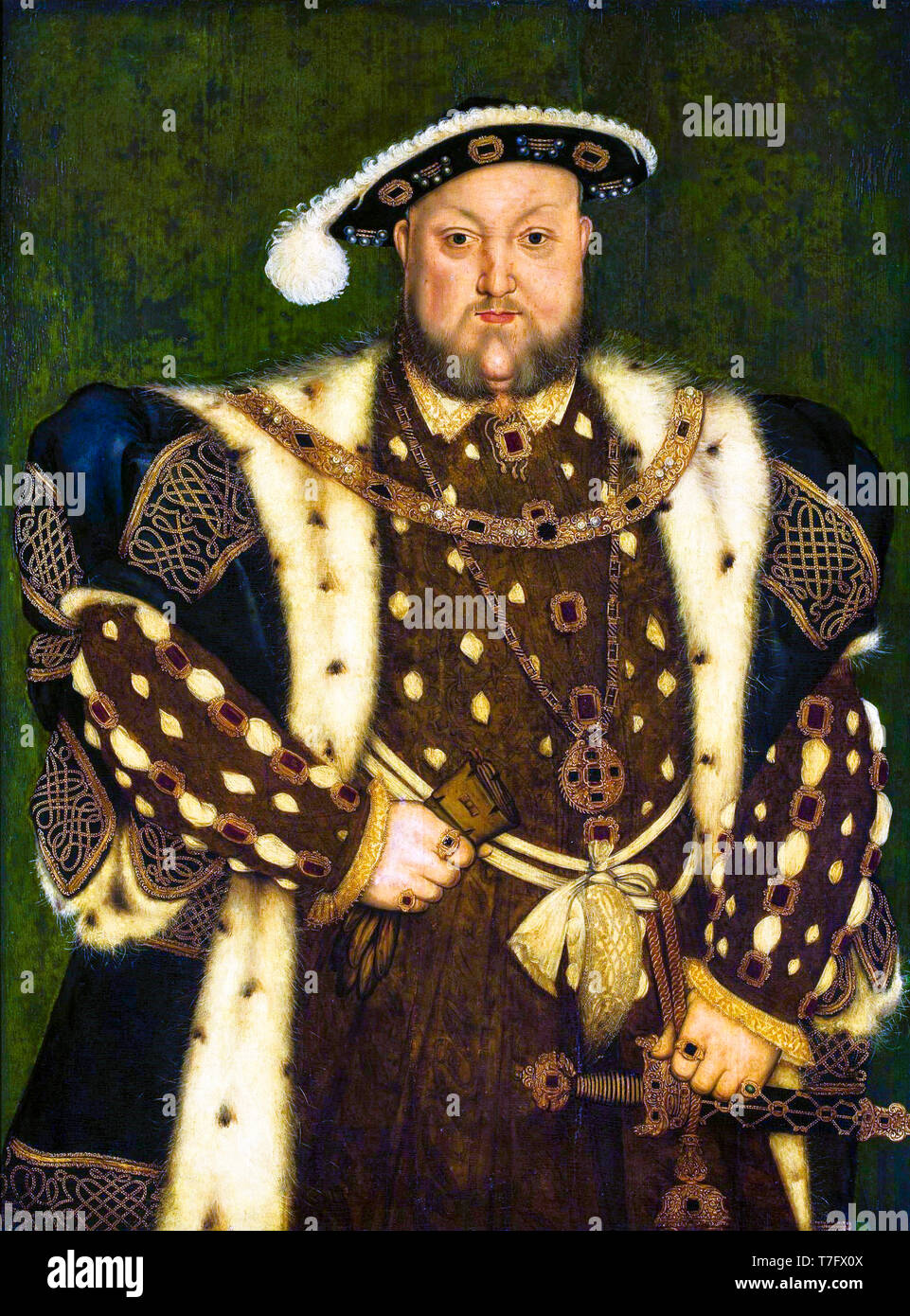 Rey Enrique VIII Retrato de Enrique VIII de Inglaterra (1491-1547), atribuido a Lucas Horenbout, Taller de Hans Holbein, circa 1540s Foto de stock