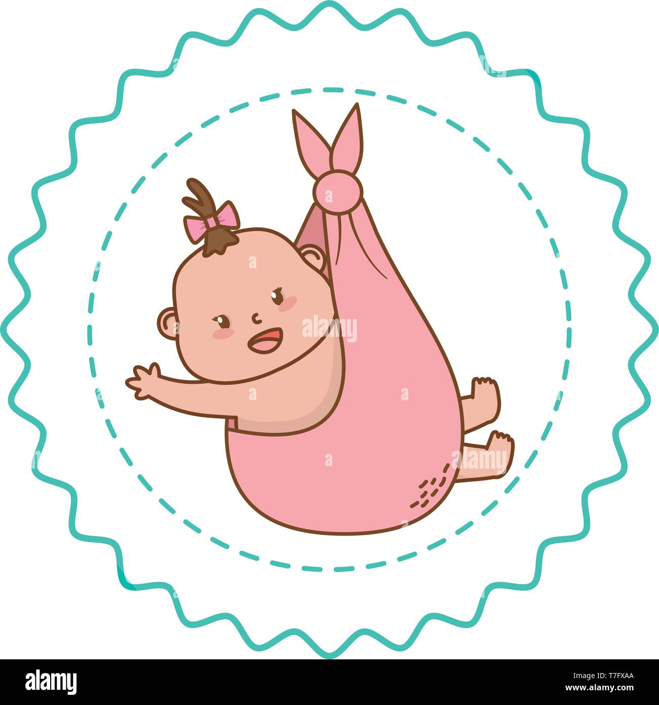 Baby shower niña en dibujos animados en la bolsa rosa sello etiqueta  redonda ilustración vectorial diseño gráfico Imagen Vector de stock - Alamy